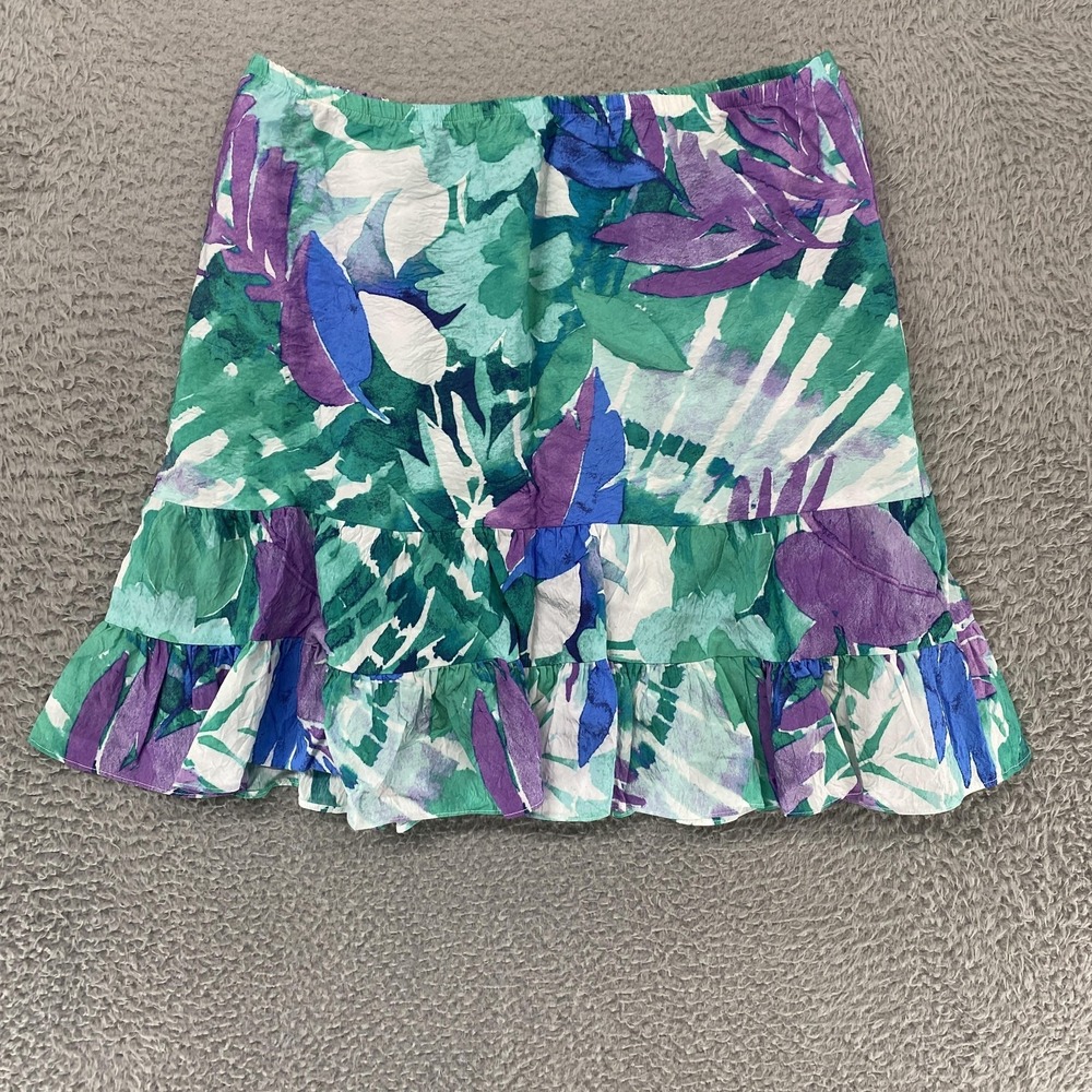 Escape By Habitat Skirt Womens Medium Crinkle Floral Ruffle‎ Hem Tropical